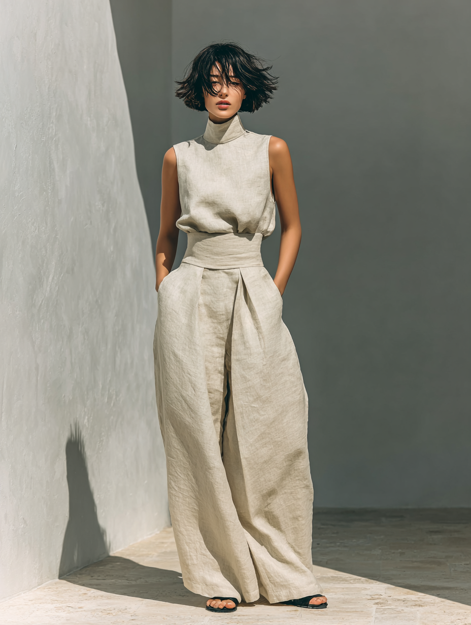 Maria | Conjunto Completo con Top de Tirantes y Pantalón Ancho de Algodón y Lino