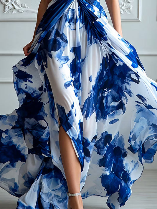 Amelia | Vestido Maxi de Chifón con Estampado de Tinta