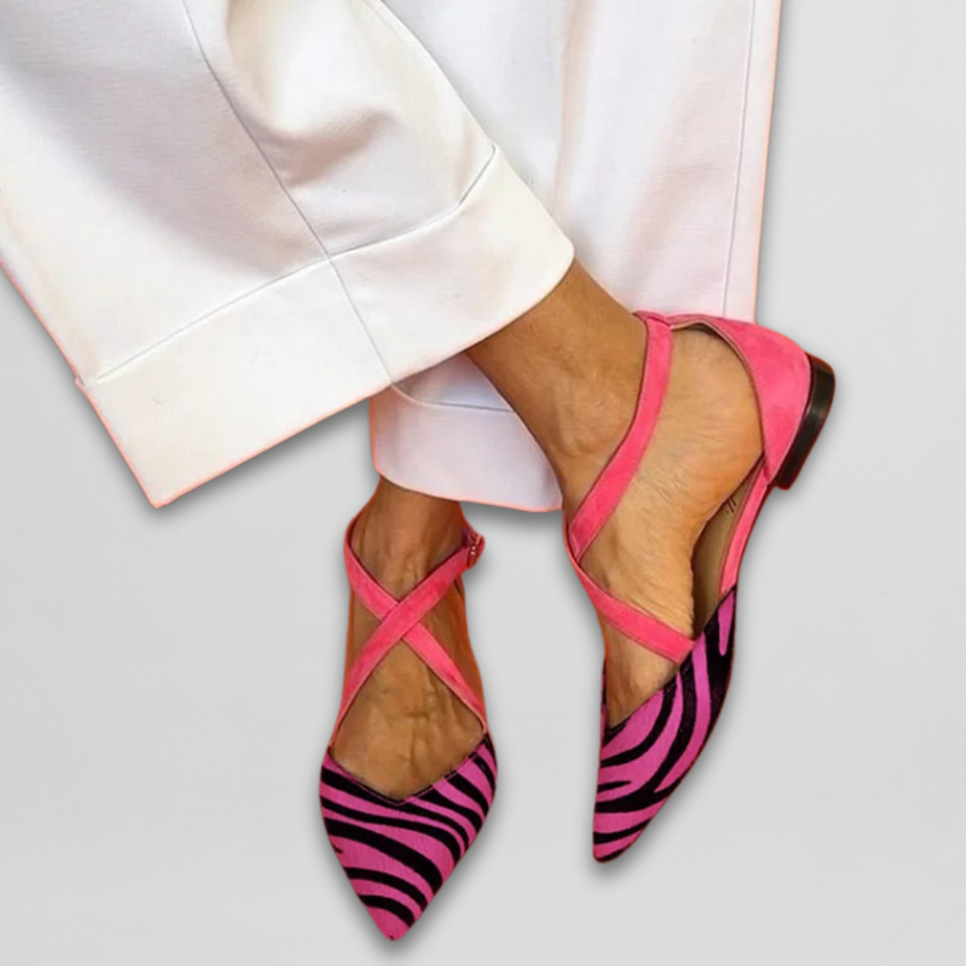 Fern | Bailarinas de Cintas Cruzadas con Estampado Cebra