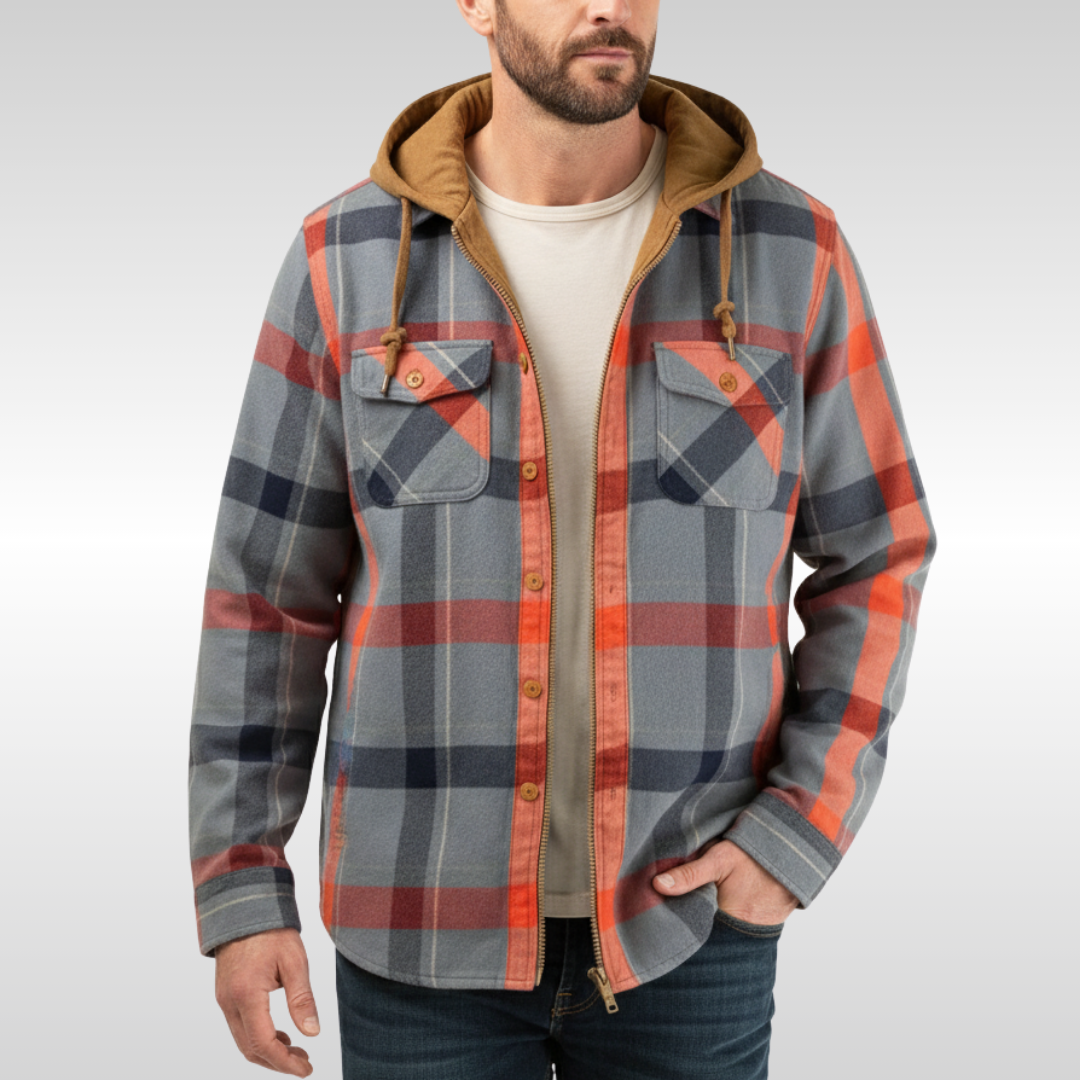 Chaqueta acolchada hombre cuadros con capucha otoño