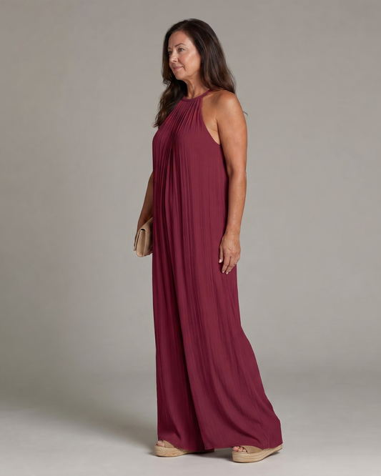 Florencia | Mono de Pierna Ancha con Cuello Halter Plisado
