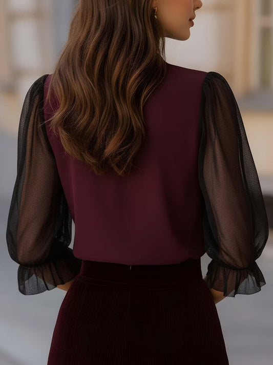 Valora | Blusa Abotonada de Manga Abullonada Transparente