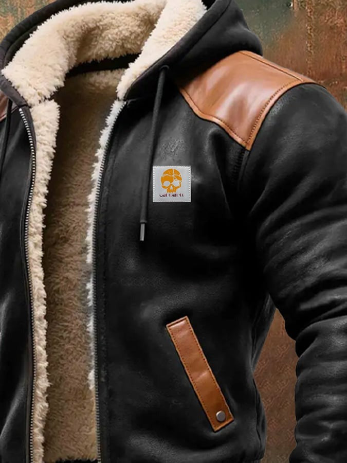 Cazadora invierno hombre con detalles efecto piel