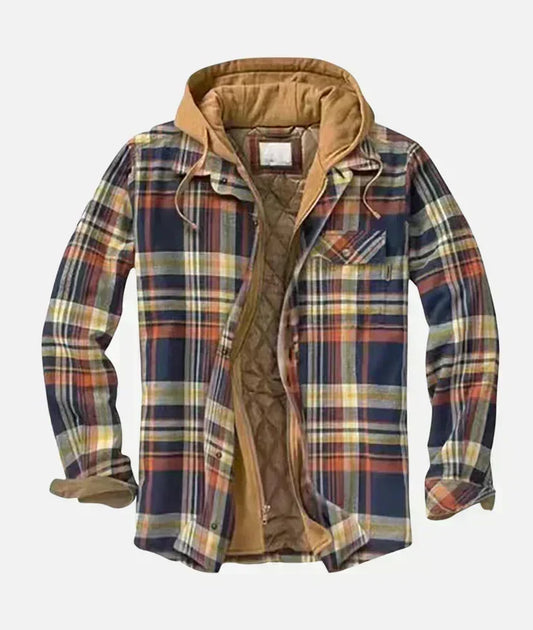 Chaqueta patchwork cuadros hombre otoño con capucha
