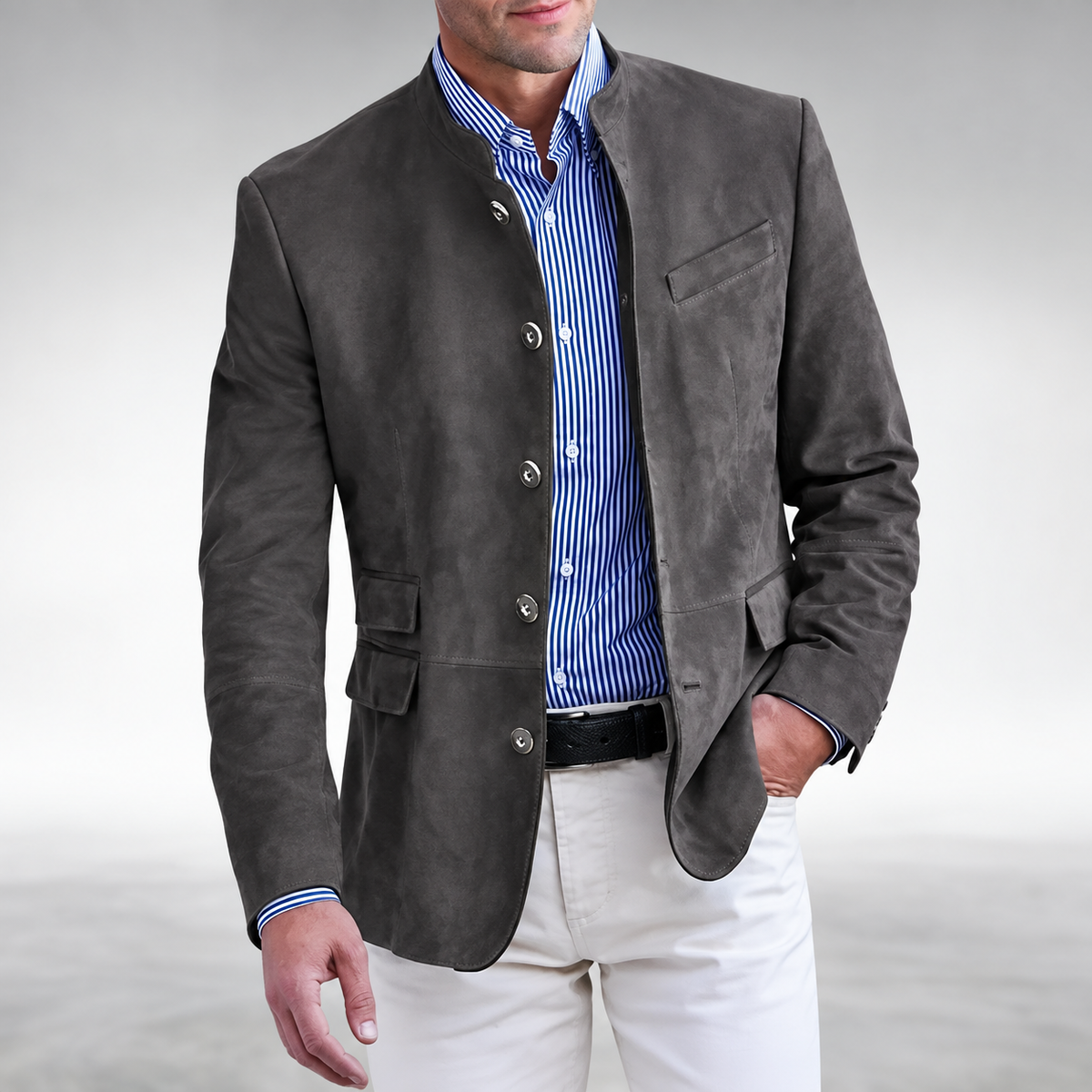 Chaqueta hombre cuello alto refinado silueta ajustada