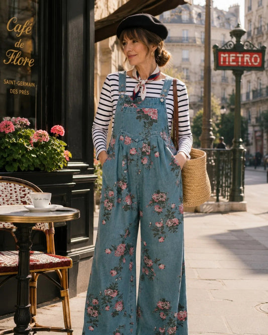 Norelle | Pantalón de Tirantes de Mezclilla con Estampado Floral