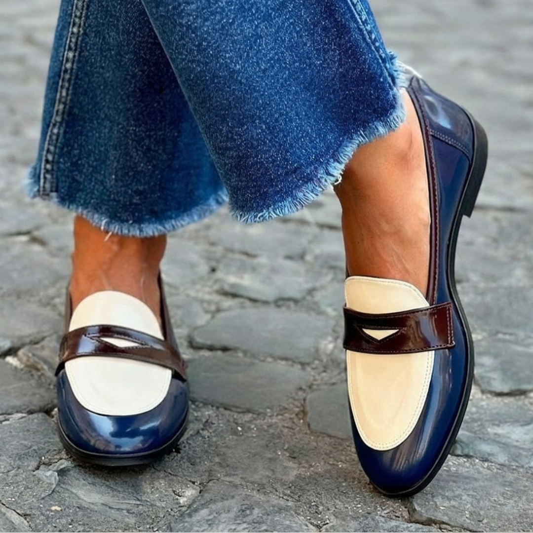 Mocasines mujer bicolor contraste estilo parisino