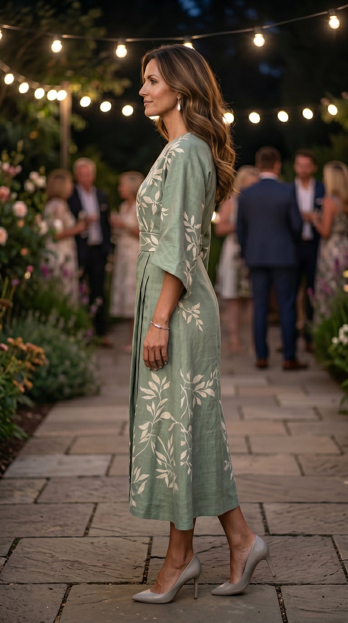 Vestido floral talle alto mujer fluido verde