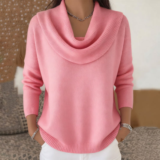 Jersey mujer cuello drapeado de punto suave y cálido
