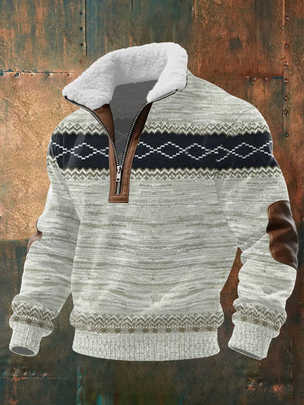 Jersey cremallera cuello alto hombre forrado a rayas