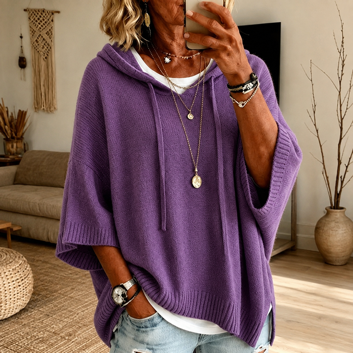 Elodie – Suéter Poncho Morado