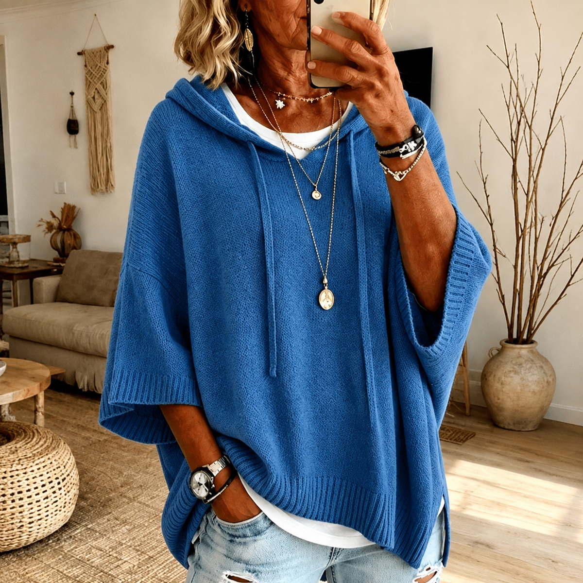 Amelie – Suéter Poncho Azul