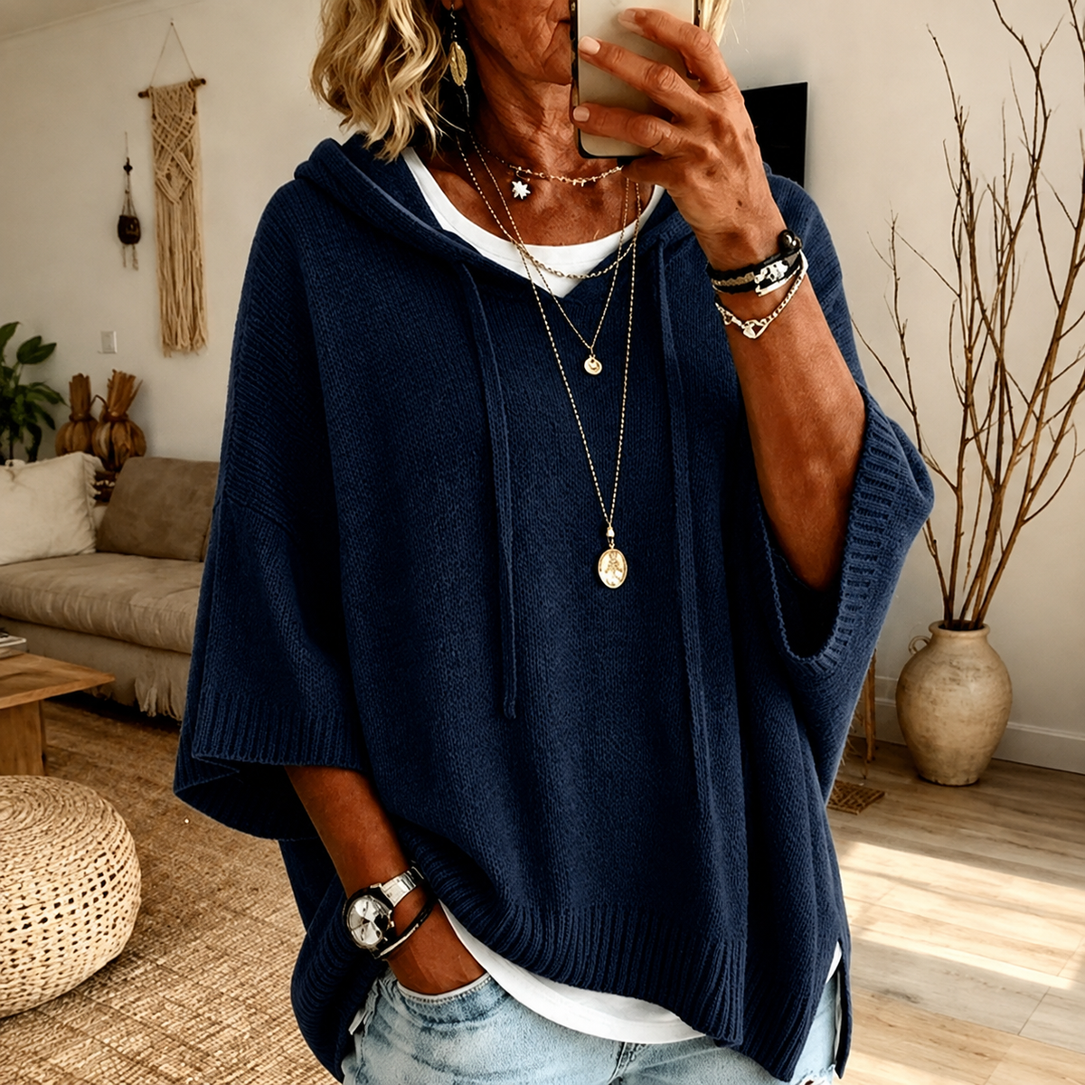Juliette – Suéter Poncho Azul Marino
