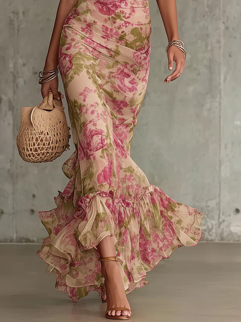 Rosalie | Vestido Maxi con Estampado de Rosas Vintage