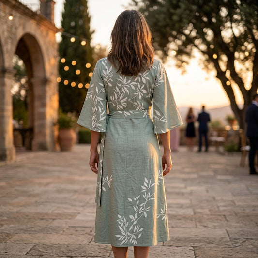 Vestido floral talle alto mujer fluido verde