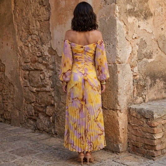 Vestido largo floral escote pronunciado mujer