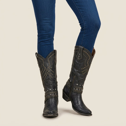 Agueda | Botas Camperas Altas con Tachuelas y Puntera Afilada