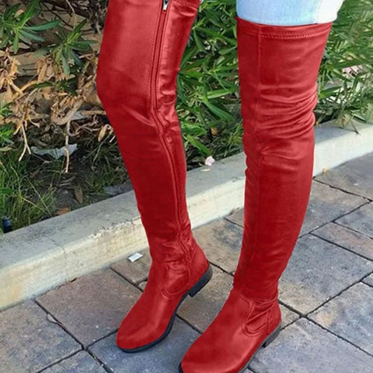 Aída | Botas Mosqueteras de Mujer por Encima de la Rodilla con Tacón Bajo - Rojo