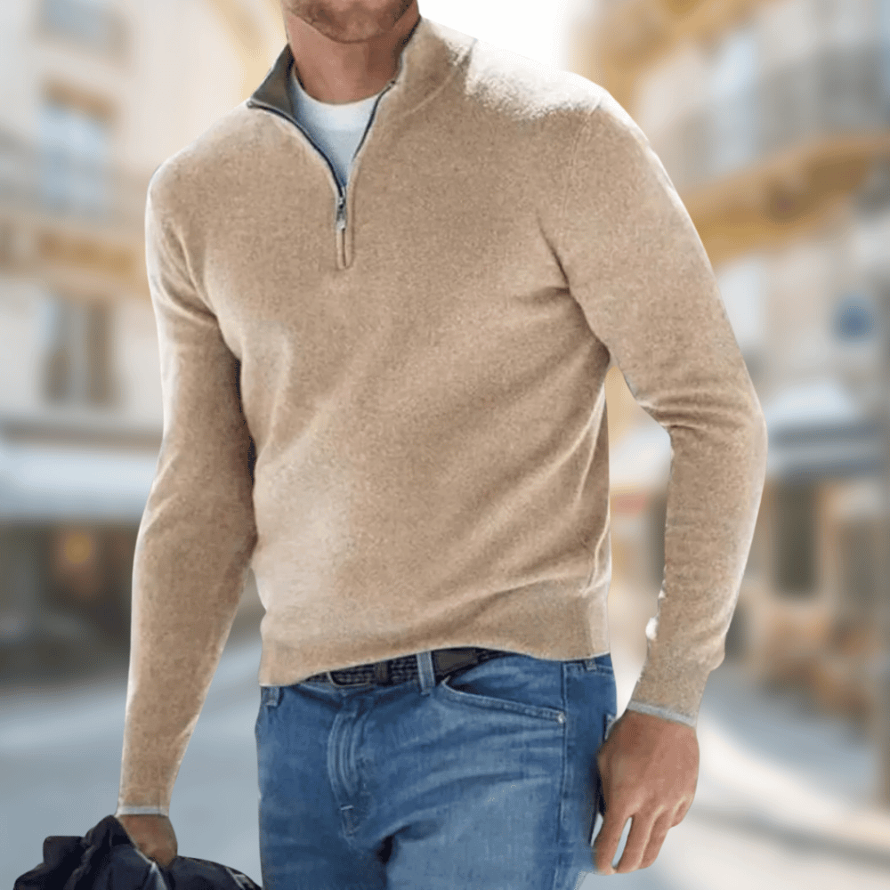 Benito | Jersey de Punto con Media Cremallera para Hombre - Camel