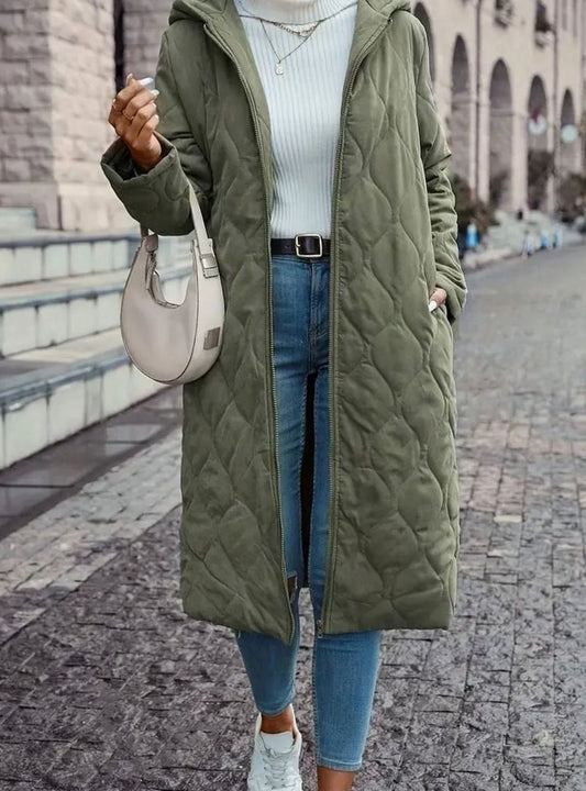 Bernarda | Abrigo Midi Acolchado con Capucha y Cremallera para Mujer