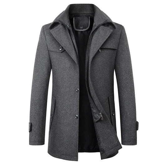 Camilo | Abrigo de Hombre Tacto Lana con Solapa y Cuello Interior de Punto - Gris