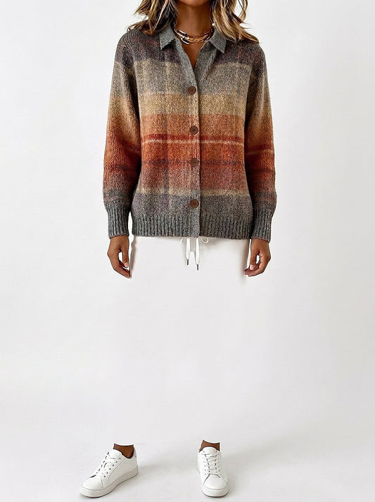 Candelaria | Cárdigan de Punto a Cuadros con Cuello Camisero