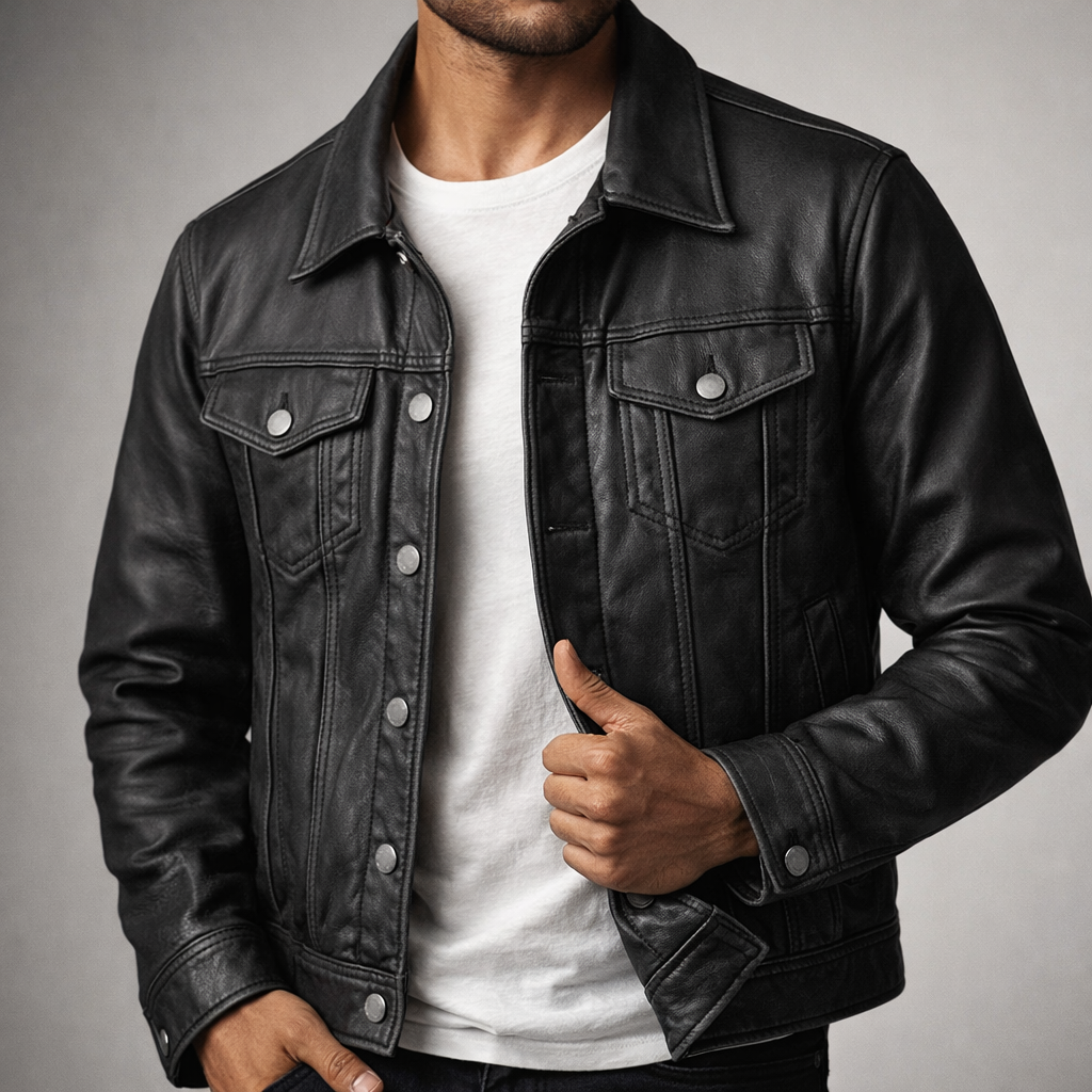 Casimiro | Cazadora Efecto Piel Estilo Camionero para Hombre - Negro
