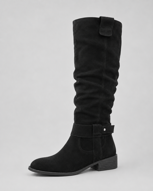 Botas altas de antelina con tacón bajo para mujer