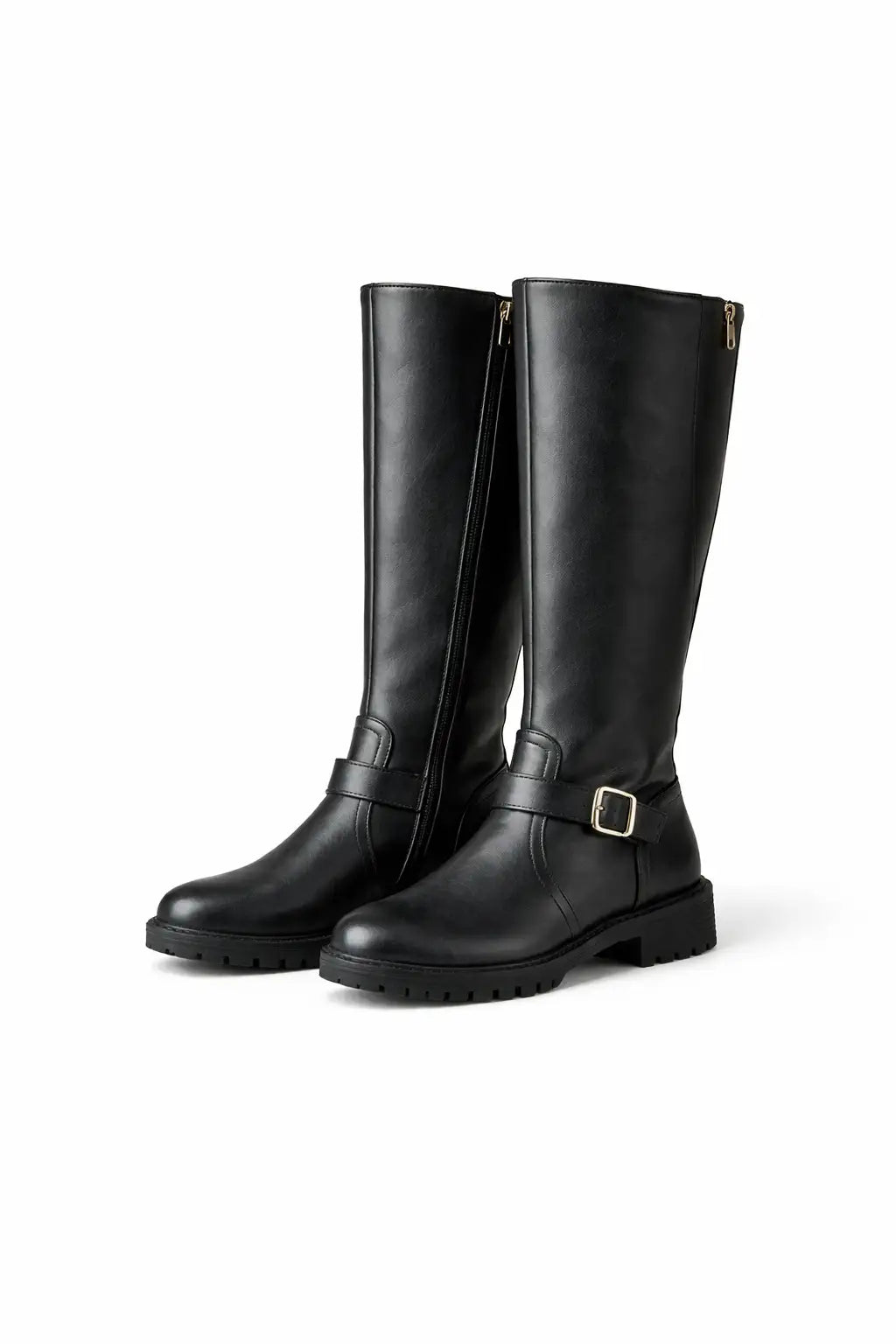 Delia | Botas Altas Efecto Piel con Hebilla y Cremallera Lateral