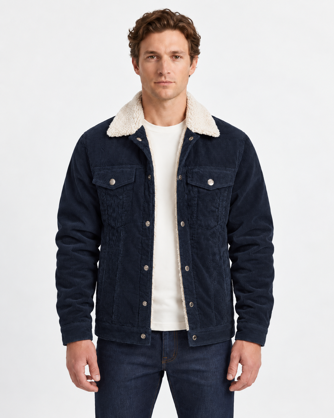 Diego | Chaqueta de Pana con Cuello de Borreguito para Hombre - Azul marino