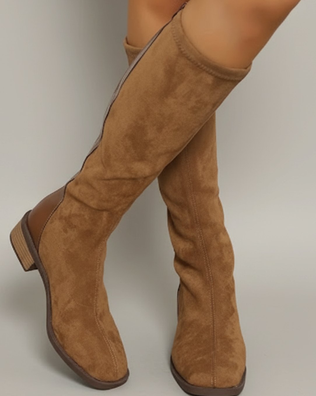 Dorina | Botas Altas Efecto Ante con Talón en Contraste y Tacón Bajo