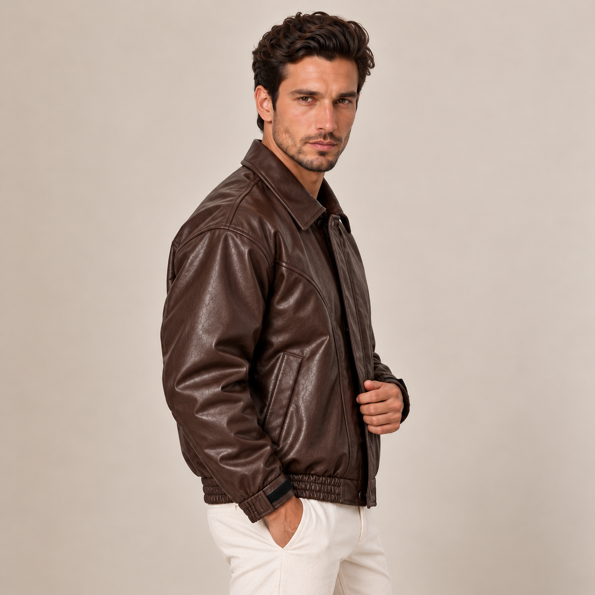 Felipe | Cazadora Bomber de Hombre Efecto Piel con Cuello Camisero