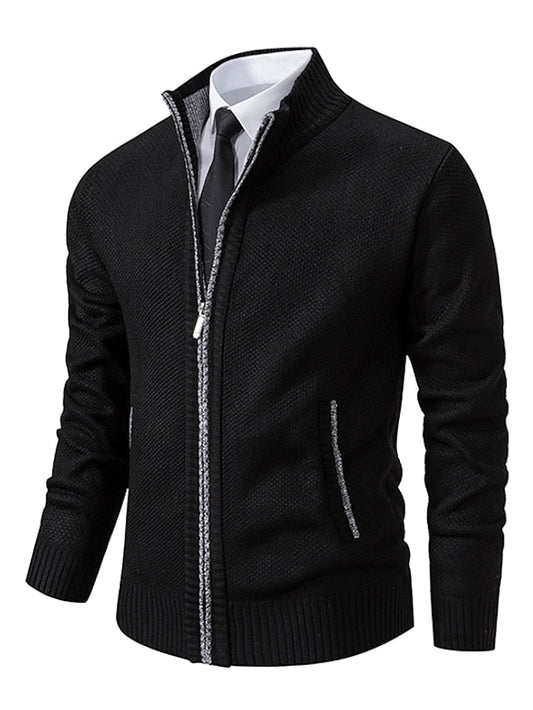 Florencio | Chaqueta de Punto con Cremallera y Forro a Cuadros para Hombre - Negro