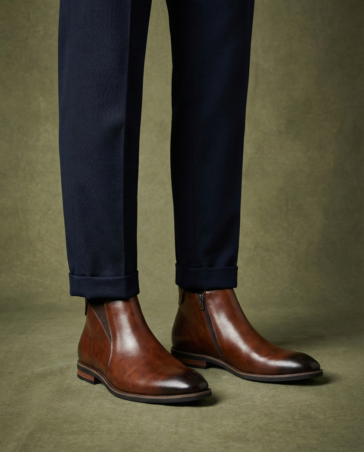 Botines Chelsea hombre efecto piel con cremallera