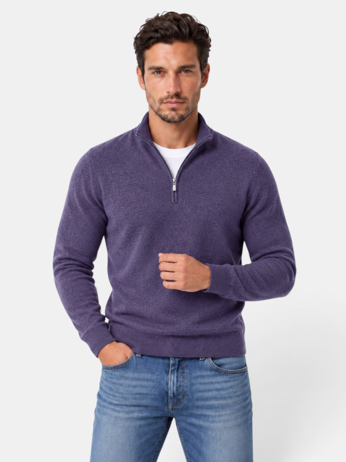 Gaspar | Jersey de Media Cremallera Tacto Lana para Hombre - Morado