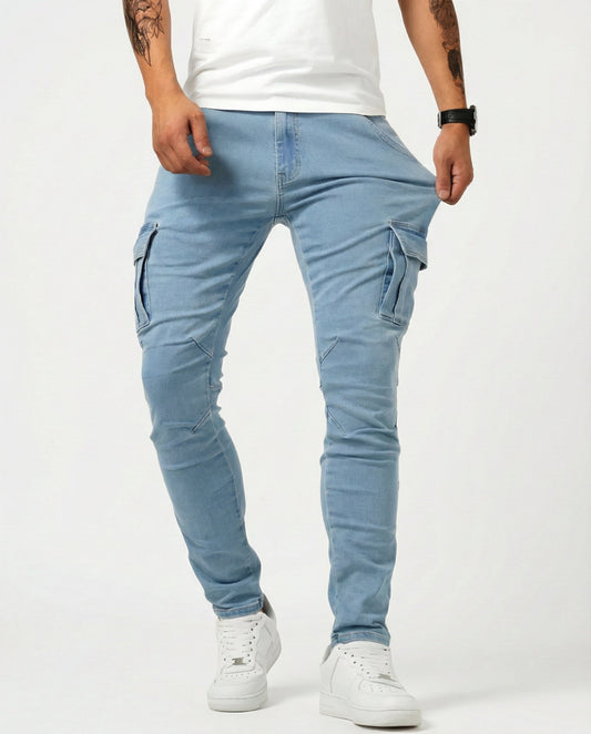 Gregorio | Vaquero Cargo Slim Elástico para Hombre - Azul