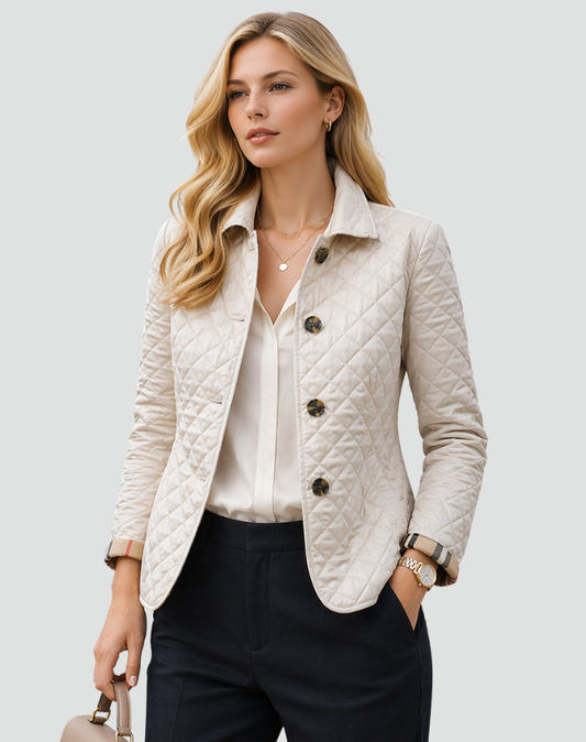 Hilda | Chaqueta Acolchada de Rombos con Botones y Puños de Cuadros - Crudo