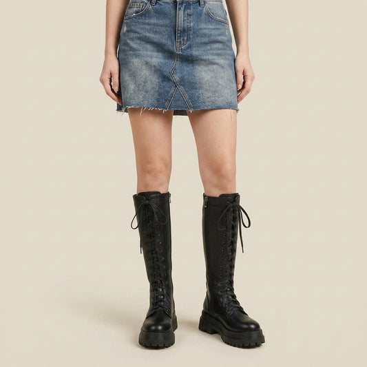 Ileana | Botas Altas con Cordones y Suela Track de Plataforma