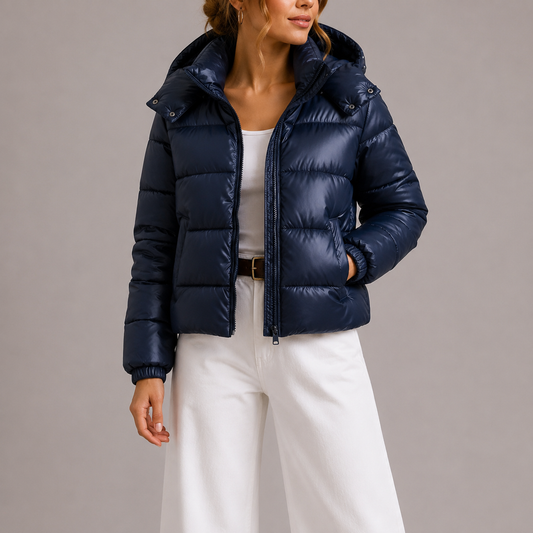 Juana | Chaqueta Acolchada Ligera Brillante con Capucha