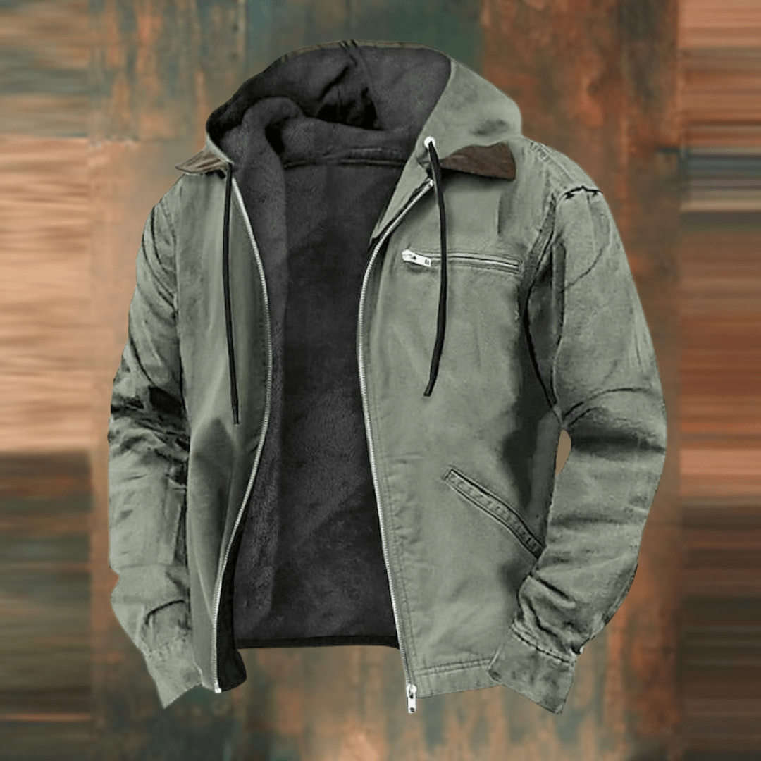 Julián | Chaqueta de Hombre con Capucha y Forro Tipo Borreguito - Verde