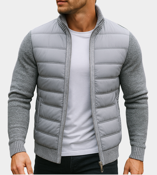 Lisardo | Chaqueta Acolchada con Mangas de Punto y Cuello Alto para Hombre - Gris Claro