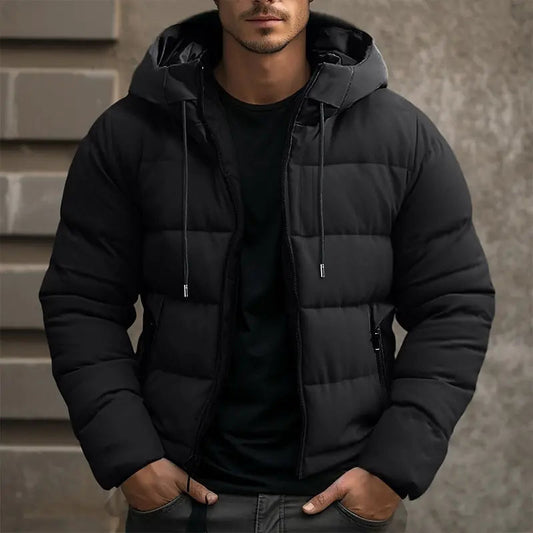 Maximiliano | Chaqueta Acolchada con Capucha y Cordón para Hombre - Negro