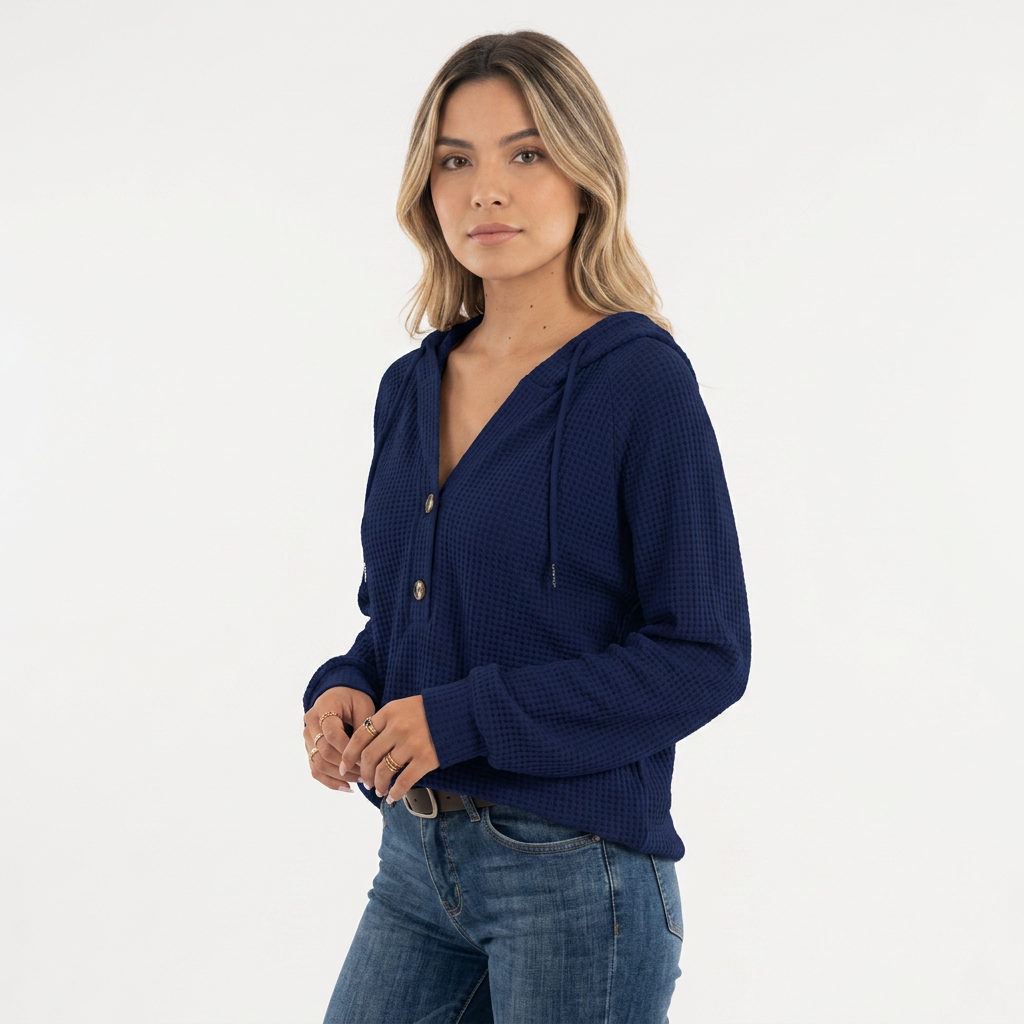 Jersey Corto de Punto Texturizado con Capucha y Botones