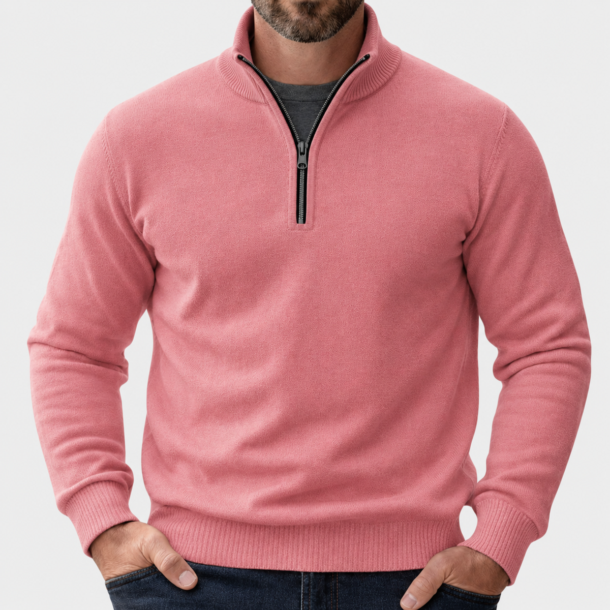 Octavio | Jersey de Punto Fino con Media Cremallera para Hombre - Rosa