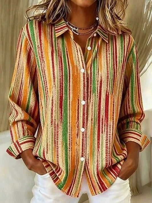 Harlowe™ Blusa Abotonada Vintage de Rayas Multicolor