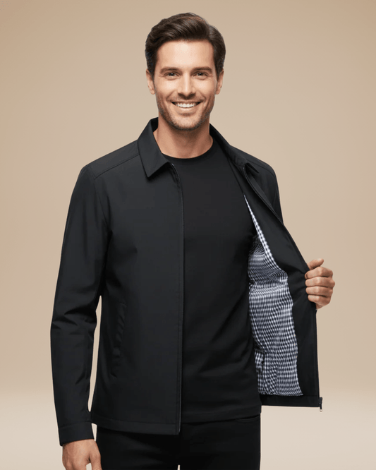 Pelayo | Chaqueta Ligera con Forro de Cuadros y Cremallera para Hombre - Negro