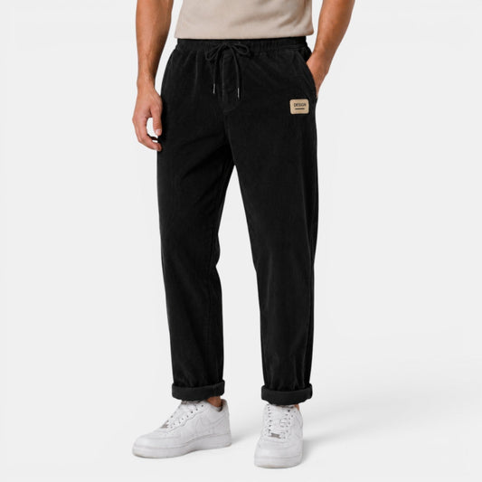 Rafael | Pantalón de Pana de Hombre Corte Recto con Cintura Elástica - Negro