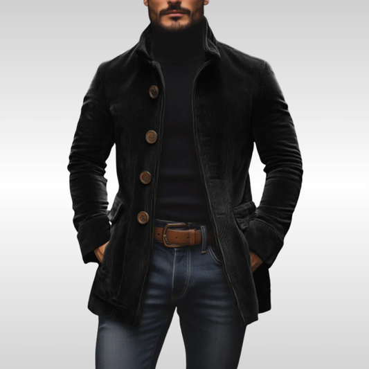 Ramón | Chaquetón de Pana Slim con Botones para Hombre - Negro