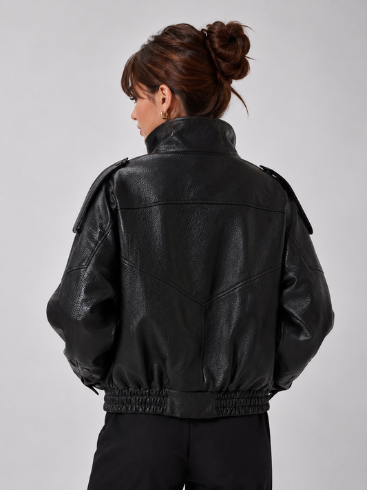 Selma | Cazadora Oversize Efecto Piel con Cuello Alto