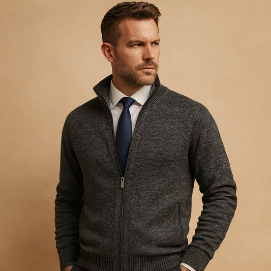 Simón | Chaqueta de Punto con Cremallera y Cuello Alto para Hombre - Gris oscuro